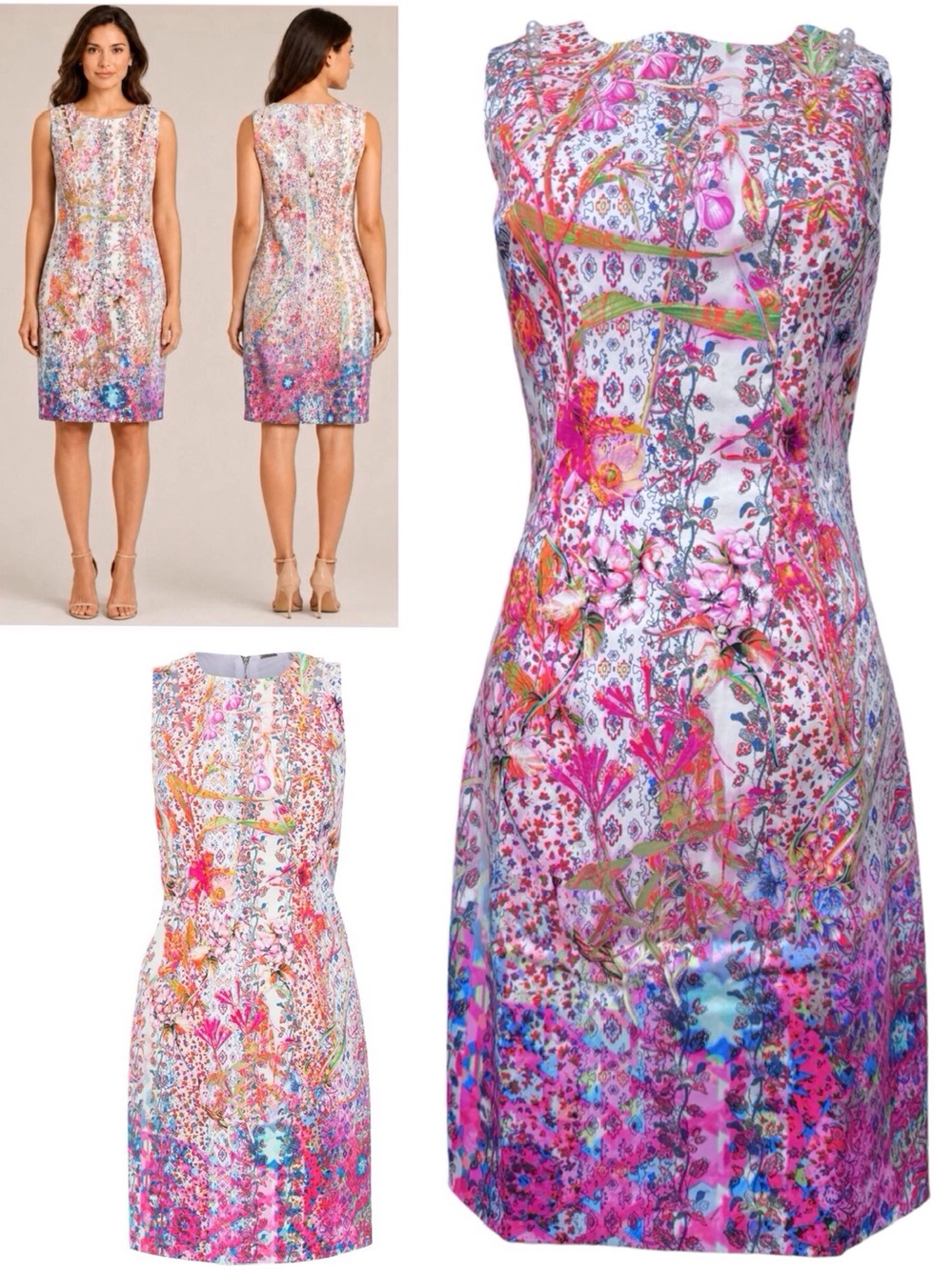 Elie Tahari Vibrant Floral Sheath Dress with Faux Pearl Shoulder Detail Size 0